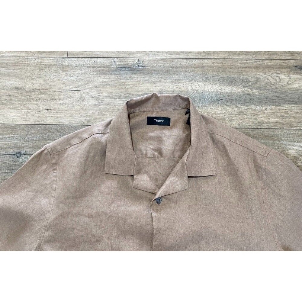 Theory Daze 100% Linen Button Down Shirt Men's M Short Sleeve Blue Camp Collar - Picture 2 of 8